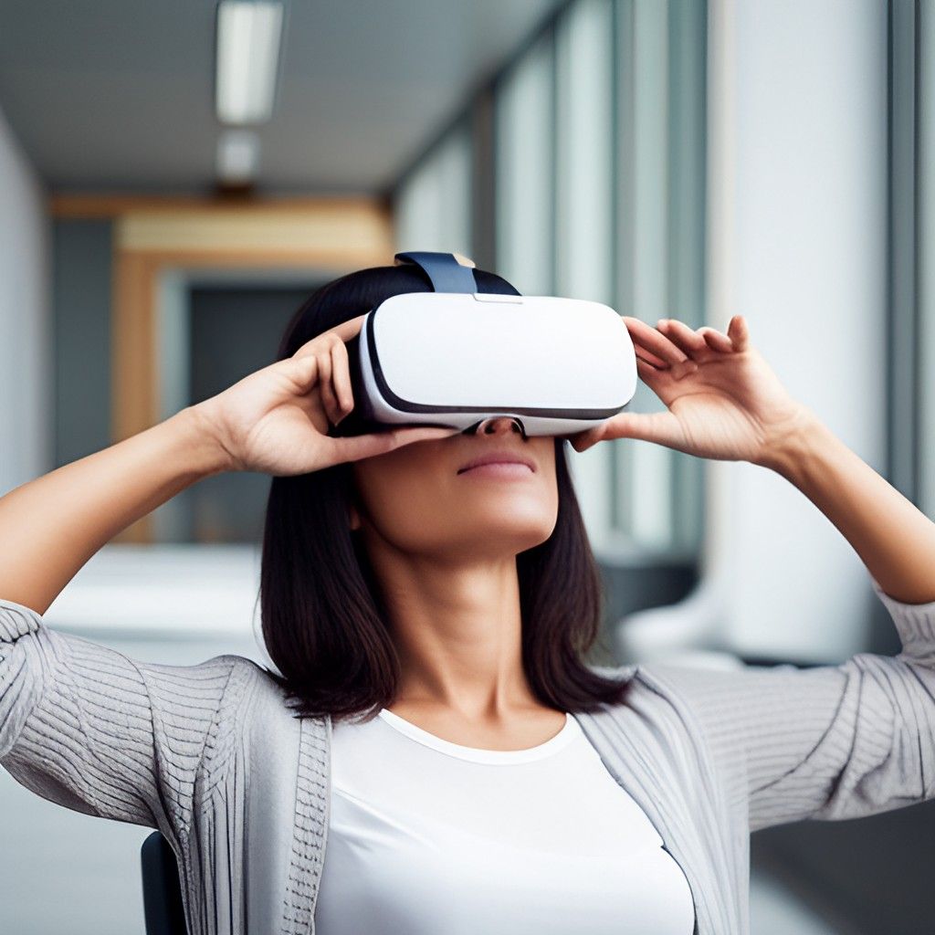 A patient wearing a VR headset in a virtual environment