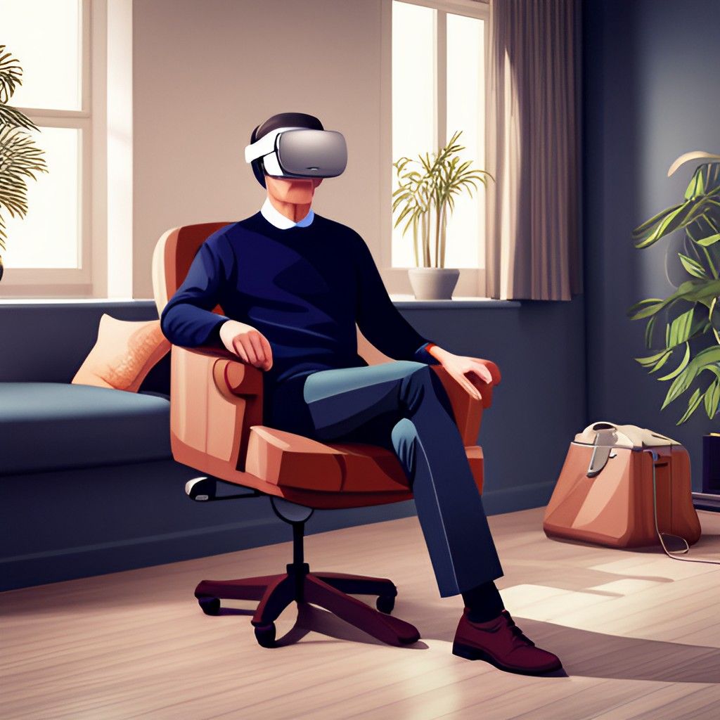 A patient wearing a VR headset in a virtual environment to manage pain