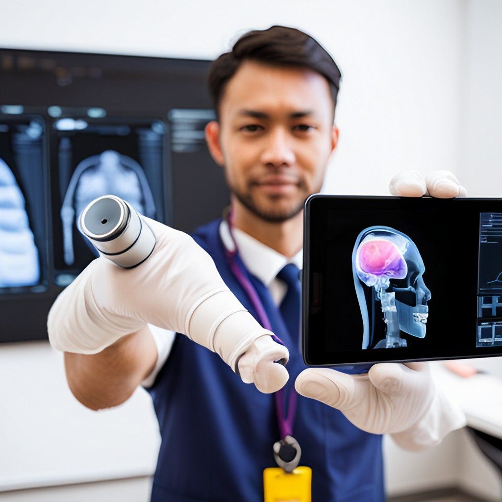 A healthcare professional using augmented reality to visualize medical imaging